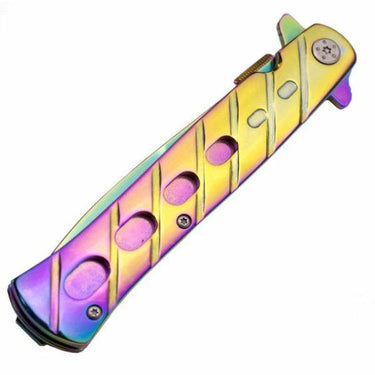 Defense Divas® Knives & Knuckles Rainbow Titanium Stiletto Folding Self-Defense Knife